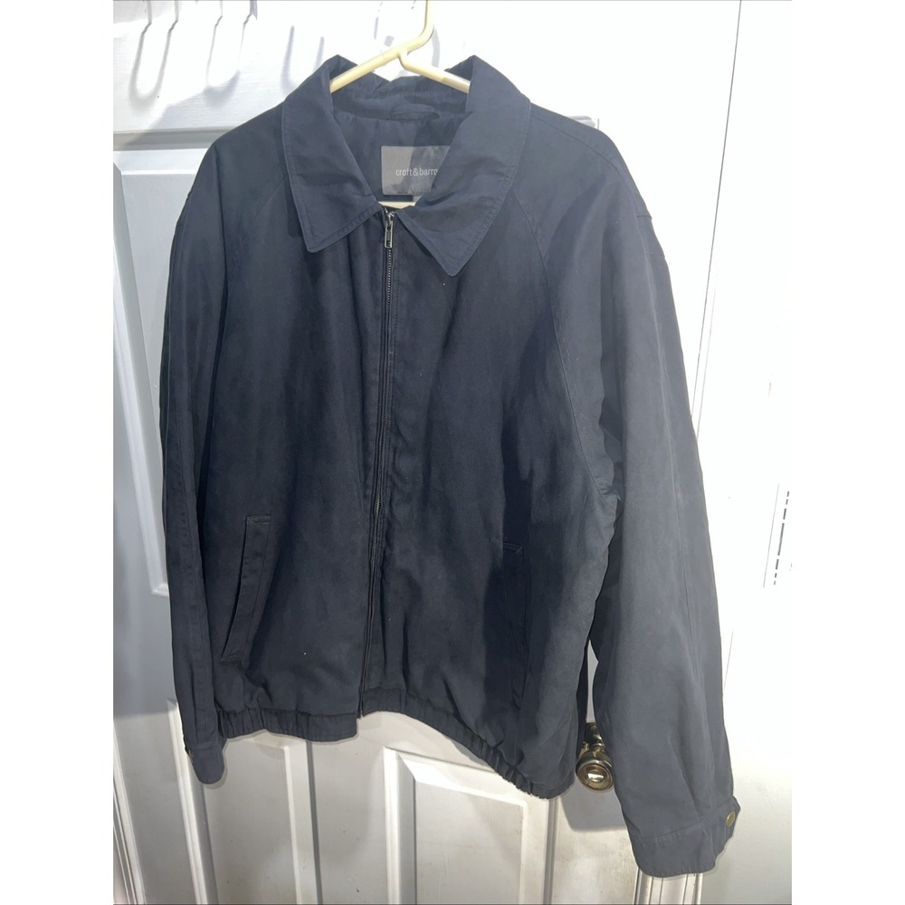 Croft & Barrow Black Micro Suede Collared Bomber Jacket Elastic Waist, Large 416